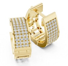 Aretes tipo argolla de diamantes simulados de corte redondo de 2,40 quilates enchapados en oro amarillo de 14 k para hombre
