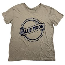 Blue Moon Brewing Co. Official T-Shirt Beige/Cream/Blue Short Sleeve Sz Small S