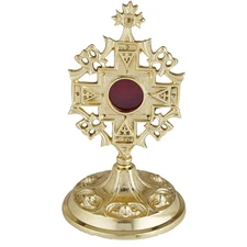 Jerusalem Cross Reliquary, Brass Relic Holder for Catholic Church, 7 Inches