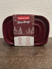 Rubbermaid TakeAlongs 4-Cup Rectangle Food Storage Containers Christmas Red Top