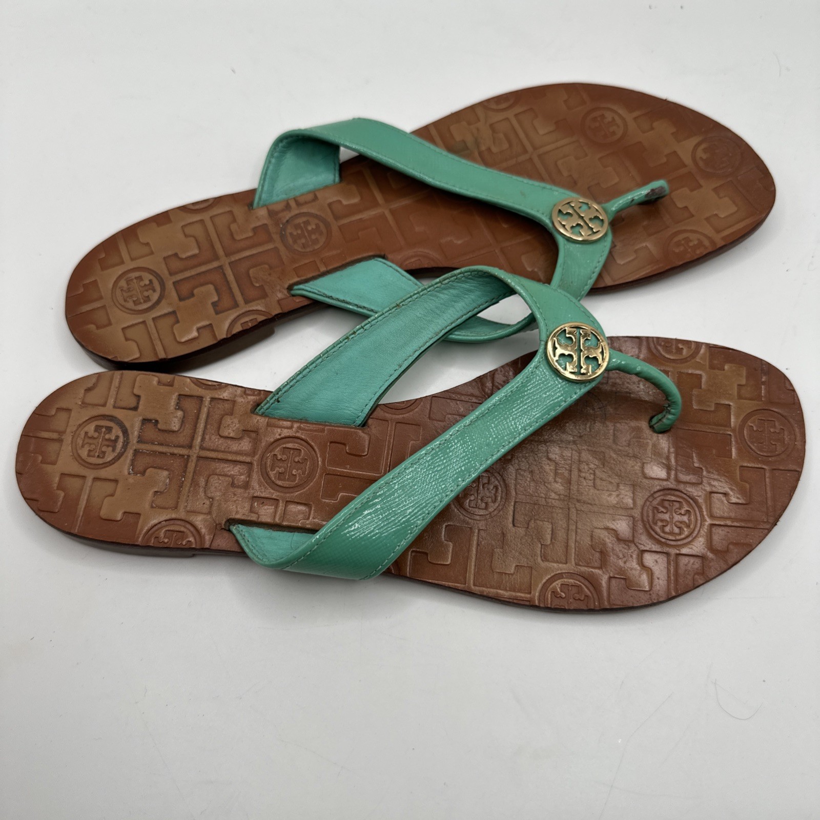 Tory Burch THORA ROYAL Green Flip Flops Sandals Women’s Size 8M Gold Logo thumbnail 4
