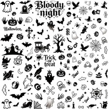 1000 PCS Halloween Temporary Tattoos with Pumpkin, Bat, Spider Black