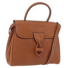 LOEWE Hand Bag Leather 2way Brown Gold Auth ep14461
