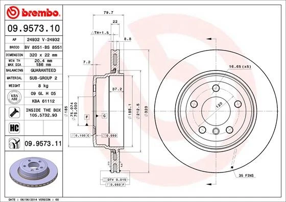 2x BRAKE DISC 09.9573.11 FOR BMW X3/SAV/E83 N47D20C/A N46B20B M47D20 2.0L 4cyl - Image 2 of 4