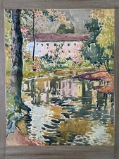 John Dull ca. 1930 PA Impressionist painting Old Mill Darby Creek