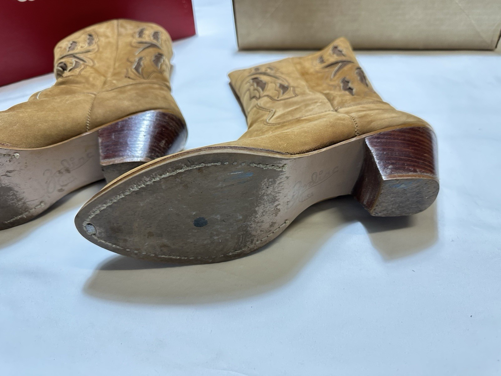 VTG 70s Zodiac USA Leather Boots Tan Western Cowb… - image 7