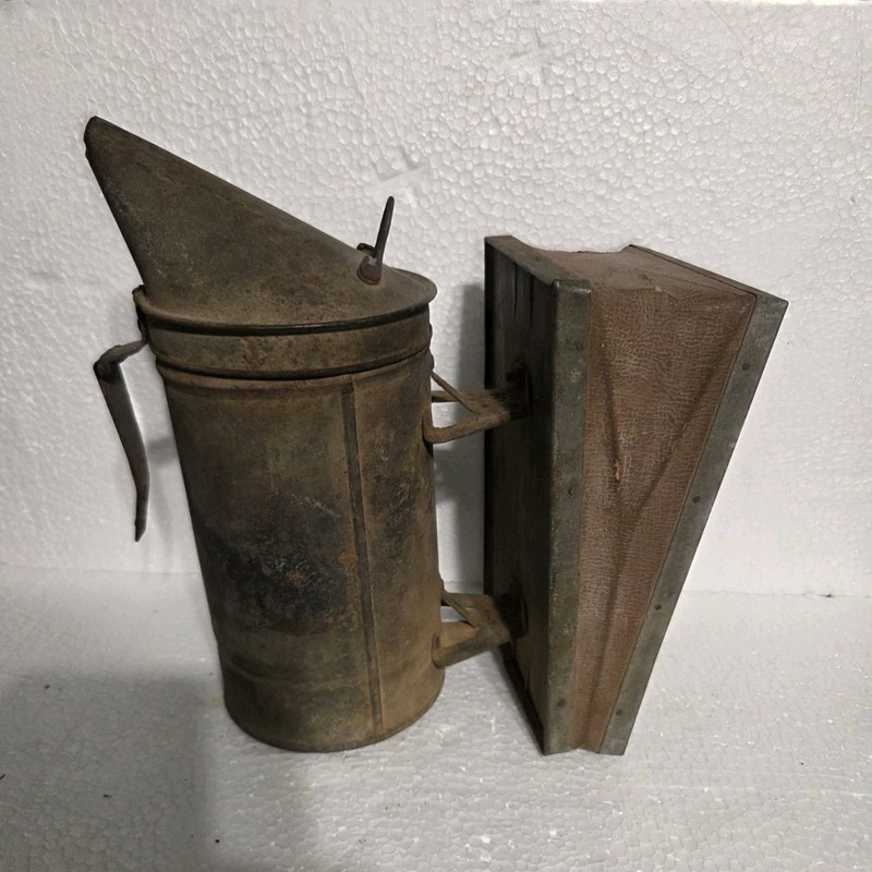Vintage Metal Bee Hive Smoker Beekeeping Tool with Leather Bellows