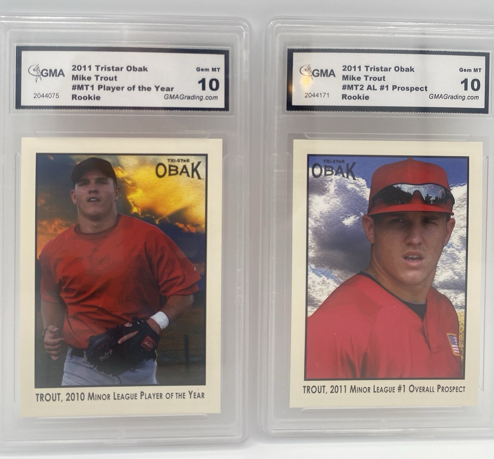 Mike Trout 2011 Tristar Obak Set Of 2! MT1 and MT2 GMA 10!