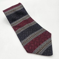 Haggar Clothing Co All Silk Neck Tie Burgundy Navy Geometric Stripe Made In USA