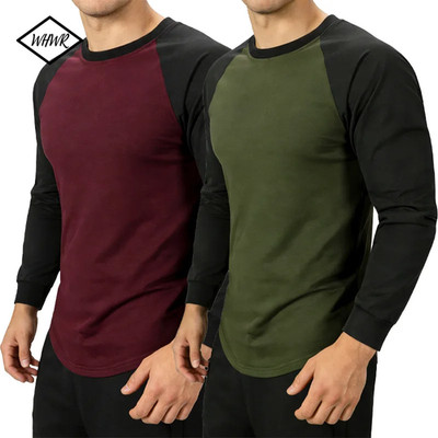 Herren Kontrast Baseball Langarm T-Shirt Freizeit Top 4 Farben UK