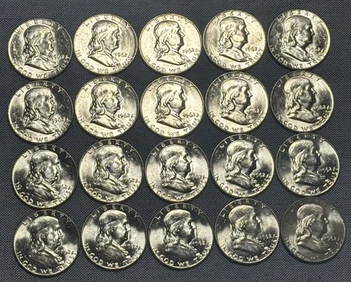 1962-D Franklin Half Dollar Roll $10 FV 90% Silver 20 BU Coins Fresh From A Roll