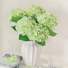 6 Pcs Real Touch Green Hydrangea Artificial Flowers with Stems, Fake Silk Flo...