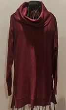 JOAN VASS NY Women’s Sweater Shawl Cowl Neck Autumn Red Tunic Size Small