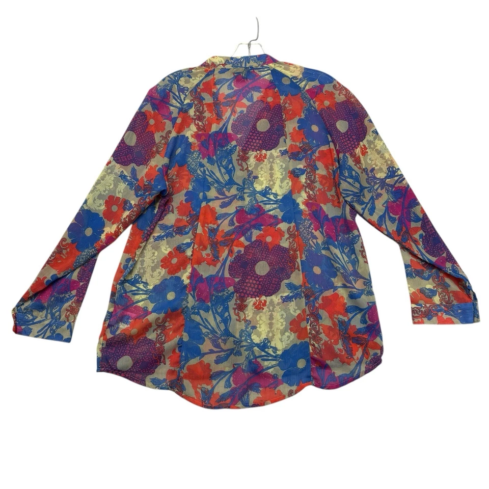 Camisa Wrangler Rock 47 Mujer Grande L Azul Naranja Púrpura Floral Transparente Boho Foto 2 de 4