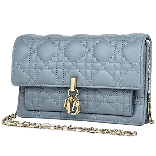 AUTH CHRISTIAN DIOR LADY DIOR CHAÎNE POCHETTE SAC BANDOULIÈRE BLEU CLAIR S0937ONMJ F/S