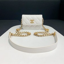 Chanel Mini Wallet On Chain WOC Caviar Leather Quilted Chain Crossbody Bag White