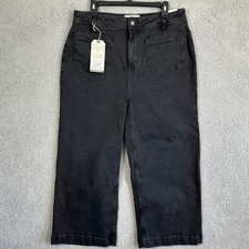 Fat Face Keswick Jeans Cropped Wide Leg Womens 16R Black Ankle Pockets Denim NEW