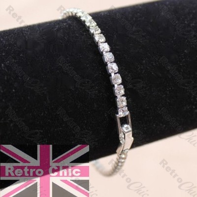 EDLES 2mm ÖSTERREICHISCHER KRISTALL Tennis ARMBAND versilbert Metall BRAUT Strass