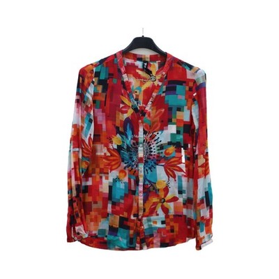 DESIGUAL Womens Blouse Orange Multicoloured Long Sleeve Size M