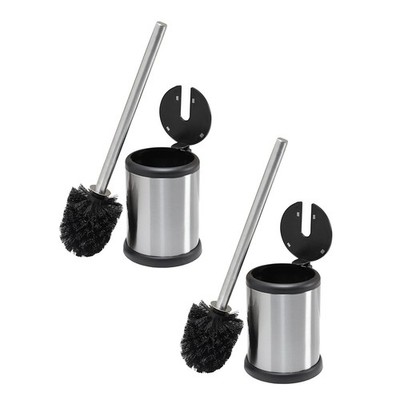 Bath Bliss Stainless Steel 2 Pack Self Closing Lid Toilet Brush and Silver 