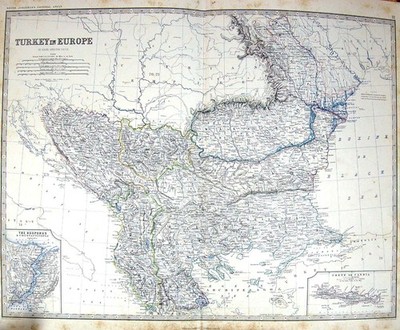 Alte Johnston Karte um 1860 Türkei Europa Kreta Griechenland Bosporus Gallipoli viktorianisch