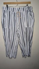 Land N Sea Women's Striped Linen Blend Capris Pants Sz 2X Blue & White Coastal 