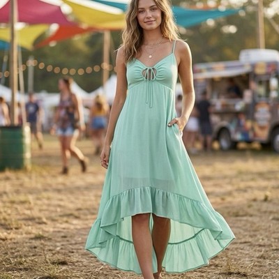 Wild Fable High Low Hem Chiffon Midi Dress Womens M Chic Boho Festival Flowy Hip
