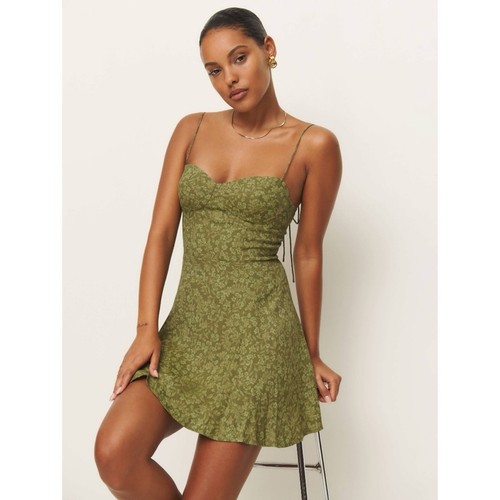 NEU Reformation Saskia Minikleid (Gr. 6) Bindebänder grün Esperanza geblümt