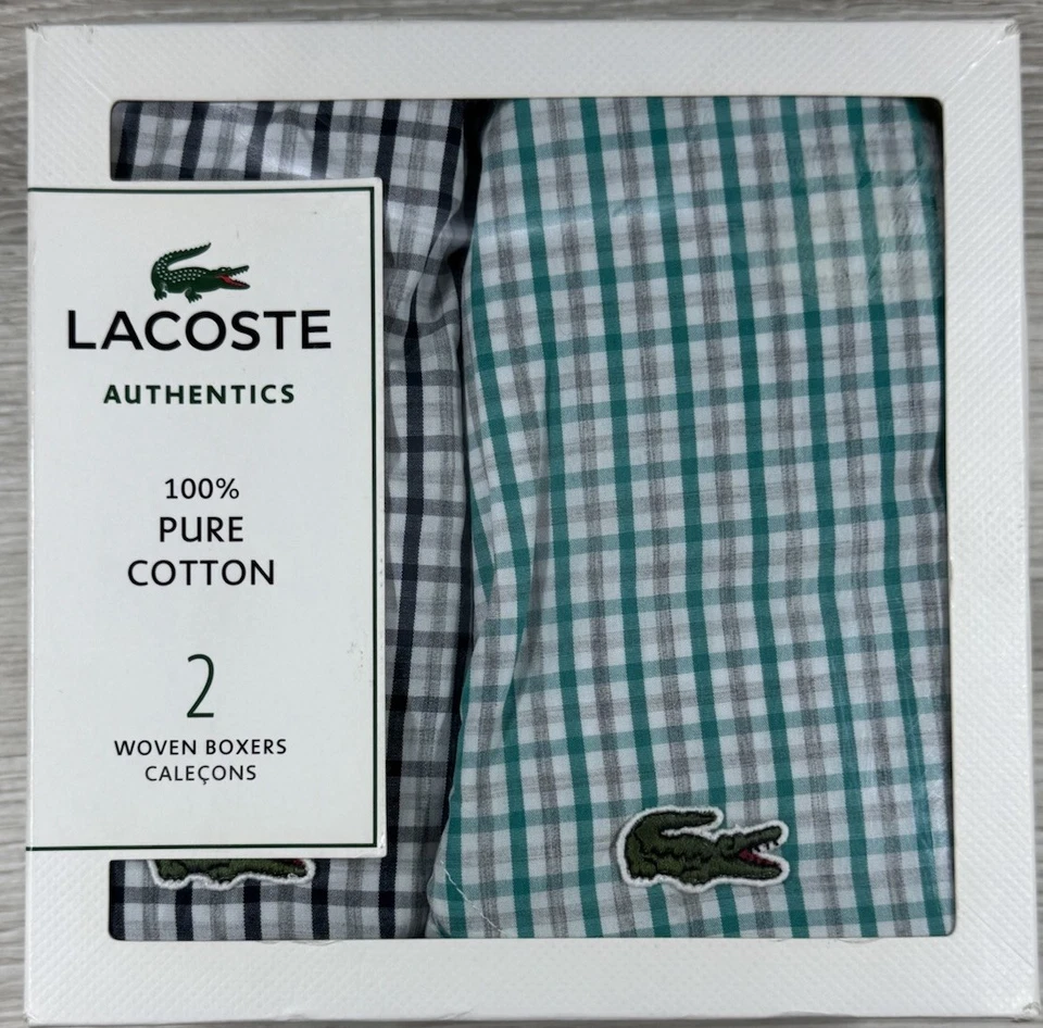 Paquete de 2 boxers LACOSTE para hombre tejidos con guinga de algodón puro azul marino verde talla XXL 2XL Foto 4 de 4