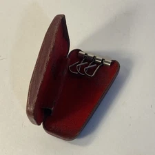 Vintage Leather Key Holder Hard Case With Brass Hooks Compact Cordovan Color