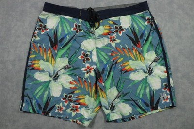 Hurley Phantom Board Shorts Mens 36 Blue Tropical Floral Swim Trunks Surf Beach