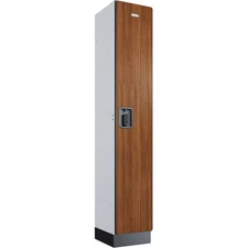 Global Industrial 1-Tier 1 Door Digital Wood Locker 12"W x 15"D x 72"H Cherry