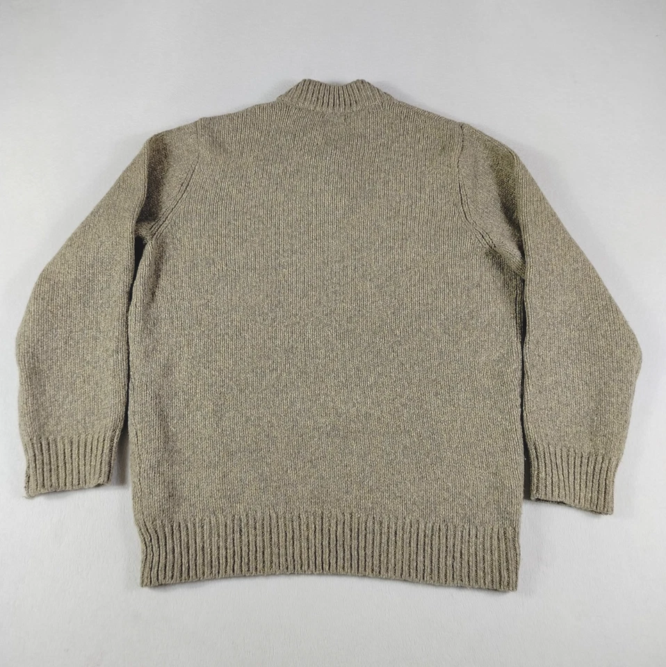 LL Bean Sweater Men's Large Tall Beige Oatmeal Lambswool Henley Cabincore - Image 3 of 4