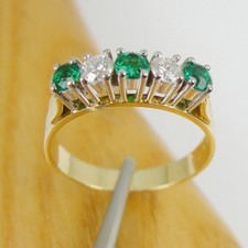 0.60ct Emerald 0.32ct Diamond Eternity 5 Stone Ring 750 18k Yellow & White Gold
