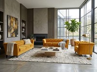 Dunkelgelbes Wohnzimmer-Set 3+3+1-Sitzer-Sofas Gesteppte Sofas Chesterfield