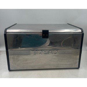 VTG Kromex Bread Box Retro Art Deco Aluminum Black Bakelite Plastic