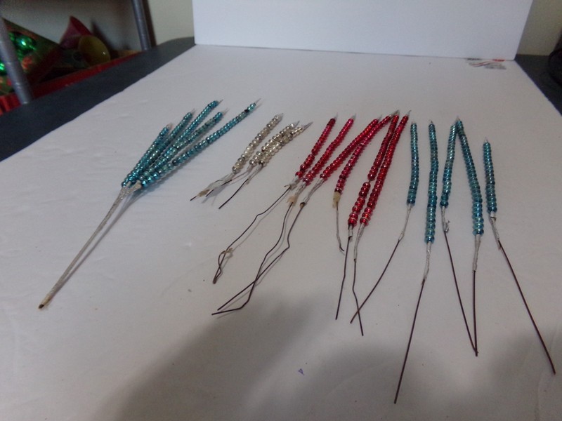 19 VINTAGE CHRISTMAS MULTI-COLOR MERCURY GLASS BEAD SPIKE PICKS 6 "TO 11"