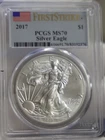 2017 US Silver Eagle $1 PCGS MS70 First Strike Flag Label