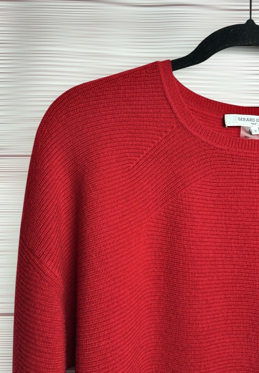 Gerard Darel Wool Sweater Pullover Red Rib Knit size 3 US L View 3