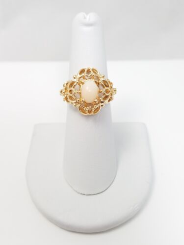 Bague vintage or jaune 14 carats corail naturel (9577) - Photo 1/3