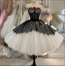 Gothic Black White Wedding Dresses Sweetheart Tea Length Lace Short Bridal Gowns