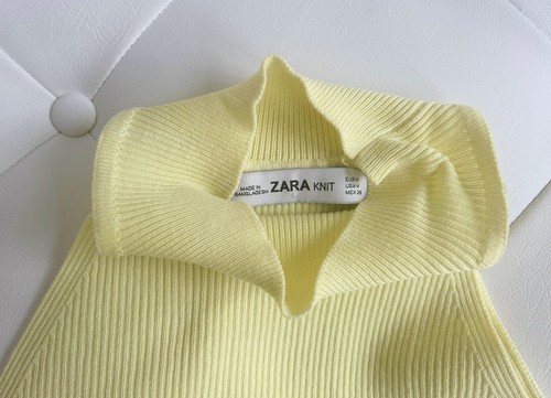 ZARA Damen Top Shirt Neckholder Unterziehpulli Rippenstrick Rollkragen M gelb - Bild 2 von 3