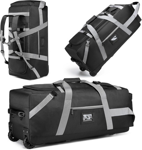 89L Large Duffel Bag With Wheels, Soft Suitcase Foldable Roller Small, Black