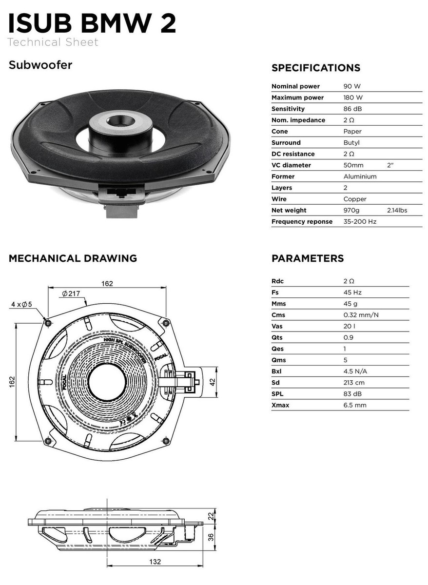 Focal ISUB BMW 2 - 20cm Subwoofer compatible with BMW 3ER F30