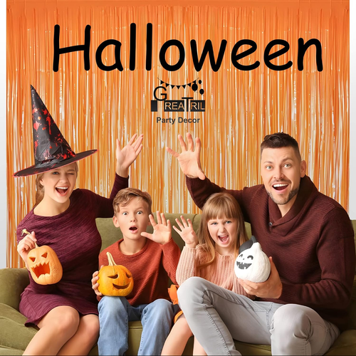 Orange Tinsel Curtain Party Backdrop - Foil Fringe Curtain Party Streamers for - Picture 8 of 8