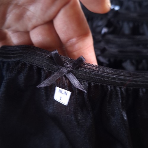 6 Black Panties Underwear Light Nylon Silky Soft Smooth Briefs Waist30-36"Size L - Picture 9 of 10