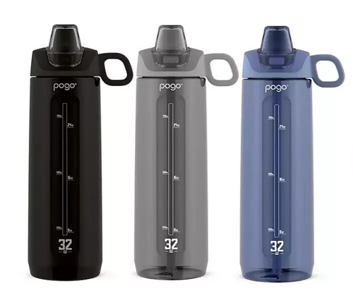 Pogo BPA Free Tritan Water Bottles with Flip Lid and Straw - 32 Ounce, 3 Pack