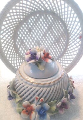 JRJS Cluj Romania Porfin Reticulated Porcelain Trinket Bowl & Plate Flowers