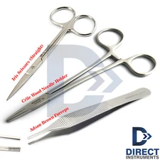 3Pcs Kit Suture Removal Surgical Needle Holder Iris Scissor Tissue Forceps Adson