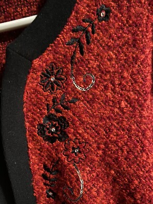 Pull Lavable Cathy Daniels - Rouge/Noir Avec Paillettes, Taille S - Acrylique, Comme Neuf !